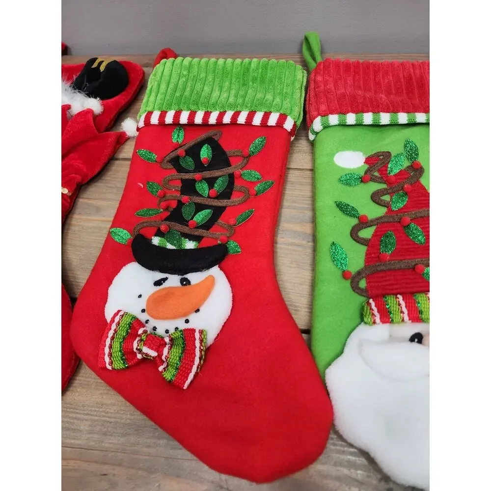 Lot of 5 Whimsical Christmas stockings Santa Upside Down Snowman